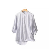 Summer New Five-Sleeve Casual Temperament Striped Shirt Women Short Sleeve Loose Thin Round Collar