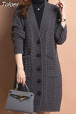 Women Autumn Long Sleeve Loose Fashionable V Neck Temperament Knitted Sweater Cardigans Basic Causal Coat Tops 2023 425-1-Outfit