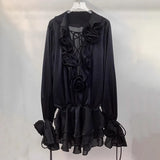 Sweet Dress Women's Spring 2025 New Flowers Spliced High-End Feeling With Lantern Sleeves Short