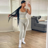 Sisterlinda Ribbed Knitted Fitness Tracksuit Women Two Piece Set Sexy Skinny Elastici Y2K Camis Tank Top+Pants Sporty