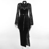 Summer Style New Style Slim Velvet Dress With Dark Goth Horn Sleeves Tied With Forks-Outfit