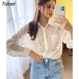 Transparent Chiffon Elegant Lapel Shirt Autumn 2022 Long Sleeve Button Blouses Single-Breasted White Top Office