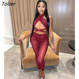 Womens Outfits Suit Women Set Mesh Sleeveless Crop Top Pants Sets Woman Tracksuit Cross Halter Party Club Clothes