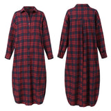 Vintage Women Check Sundress 2022 ZANZEA Autumn Shirt Dress Long Sleeve Maxi Vestidos Female Button Lapel Robe Femme