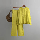Drawstring Hooded Women Knitted Sets Irregular Loose Sweater+Casual Wide Leg Long Pants Winter Warm Two Pieces