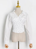 White Casual Patchwork Colorblock Slim Shirt Female Lapel Long Sleeve Fashion Blouse For Women Autumn Style