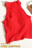 Women Vintage Chinese Button Tank Tops With Bra Pad O-Neck Elegant Crop Tops For Women Off Shoulder