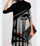 Fashion Printed Collar Long Sleeves Loose