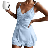 New Ladies Silk Sling Nightdress Women's Sexy Lingerie Satin Sleepwear Lace Cup V-neck Nightwear Homewear