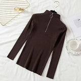 Solid Zipper Pullover Sweater Knitted Autumn and Winter 2021 Long Sleeve Pull Femme Slim Jumper Women Sweaters Tops