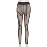 Sisterlinda Sexy Mesh See Through Skinny Summer Pants Women High Waist Fitness Striped Leggings Body-Shaping Pantalones De