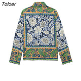 ZBZA 2023 Women Paisley Print Button-up Blouses Vintage Long Sleeve Side Vents Female Shirts Blusas Chic Tops