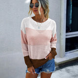 Stripes Sweaters Knitted Top Woman Loose O Neck Knitting Sweater Pullovers Spring Autumn Female Sweaters pull