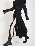 High Elastic Waist Half-body Black Slit Solid Color Zipper Casual Skirt Women Fashion Tide New Spring Autumn 2023