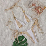 Toloer Sexy New Crystal Diamond Bikini Solid Color Patchwork Belt Swimsuit Vacation Split Women's