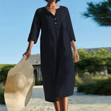 Size Shirt Dresses Linen Women Summer Sundress Beach Holiday 2021 Vintage Robe Solid Loose Autumn Midi Cotton Dress