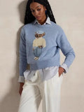 New Women's Casual Round-Neck Bear Pattern Embroidered Sweater Knitted