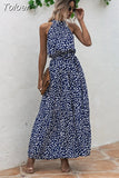 Long Dress Women Polka Dot Casual Beach Dresses Black Halter Strapless Yellow Sundress Vacation Dress Clothes For Women 425-0-Outfit