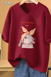 100% Cotton L-5XL T Shirt Plus Size Tshirt Short Sleeve Cartoon Women Top Summer Sweet Couple V Neck Oversized T