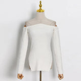 Solid Minimalist Sweater For Women Square Collar Long Sleeve Slim Knitting Pullover Female Fashion Clothing