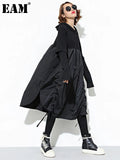 2022 New Spring Hooded Long Sleeve Drawstring Black Fold Split Joint Loose Long Dress Women Fashion Tide