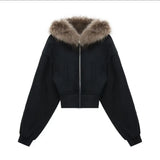 Autumn And Winter New Products In Plus Velvet Fashion Short-Term Repair Zipper Warm Tk Hooded Jacket