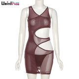 Puss Hollow Out Multi-Layer Sexy Summer Dress Sleeveless See Through Skinny Bodycon Fashion Street Style Party