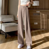 Toloer Leg Pants Women's Pants Down Loose High Waist Yellow Trousers Spring And Autumn Suit Narrow Version Straight Tube Casual Floor Trousers-Outfit