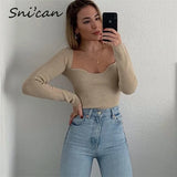 Spring Sqaure Collar Sweater Bodycon Fashion Ladies Pullover Fashion Women Long Sleeve Za Pull Femme Donna Maglioni