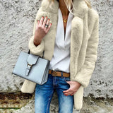 new style solid color long-sleeved lapel women's fluffy