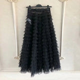 Mesh Skirt For Women High Waist Elastic Bow Ruffles Patchwork Summer Maxi Skirts 2020 Female Fashion Sweet