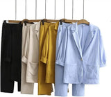 Linen Pants Set Two Piece Set Women Holiday Vintage Boho Maxi Shirt Spring Summer Loose Work Streetwear Y2k 2023 Outfits-Outfit