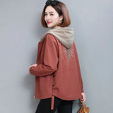 Autumn Women's Coat Hooded Jacket Long Sleeve Zipper Pockets Casual Windbreaker Basic Jackets Outerwear Plus Size 4XL