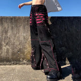 Early Spring New Women's Wear Loose Color Striped Mesh Stitching Dark Chain Ribbon Woven Trousers-Outfit