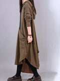 Women's Spring Autumn Fashion Solid Color Loose Large Pocket Irregular Hooded Medium Length Oversize Sweater Dresses for
