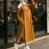 ZANZEA 2022 Kaftan Muslim Maxi Dress Women's Islamic Sundress Long Sleeve Vestidos Female Casual Solid Robe