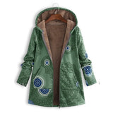 Winter Women's Vintage Printed Coats Warm Plus Size Loose Zipper Hooded Outerwears Casual Long Sleeve Female Wool