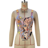Toloer Women's New Autumn 2024 Fashion Print INS Tide Beam Waist Strap Vest Top Women's Bottom Strap-Outfit