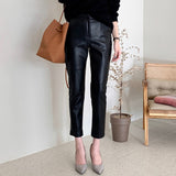 Leather High Waisted Harem Pants Women Fashion Female PU Leather Ankle