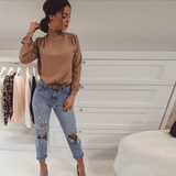 Graduation party Bow Tie Lantern Sleeve Satin Blouse Woman Casual Stand Collar Elegant Pullover Tops Office