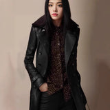 Women's Coat British Windy Thick Collar Long Leather Locomotive Leather Jacket Jacket