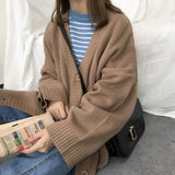 Sweaters Women Knitting Cardigans Casual Spring 2022 V-Neck Long Sleeve Daily Solid Mujer Clothes Single Breasted Brown