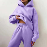 Women's Pure Color Casual Fashion Trousers Thick Sports Hoodie Set