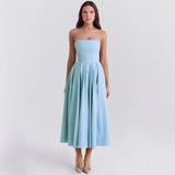 Women's Summer Wear High-Grade Fish Bone Thoracic Dress Pure Style Hot Girl Repair In The Back Of The Long
