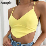 New Fashion Summer 2021 Y2K Sexy Bustier Cropped Croset Tops Women Yellow Sleevelss Bandage Skinny Club Casual Tank