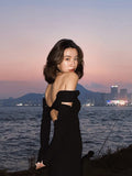 Fashion Sexy Sheath Split Off Shoulder Knitted Dresses for Women Party Female Club Y2K Bodycon Backless Clothing