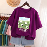100% Cotton L-6XL T Shirt Plus Size Tshirt Short Sleeve Solid Women Top Summer Print Couple O Neck Oversized T