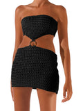 Women Sexy Knitted Hollow Out Tube Mini Dress Strapless Off Shoulder Patchwork Dress Summer Party Female Vestido 2023-Outfit