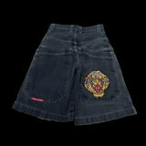 Selling Popular Style Y2K Hip Hop Original Dormitory Gothic Style Funny Style Printed Denim Shorts For Men-Outfit