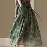 New Heavy Industry Print Skirt In The Summer Of 2023 Is Elegant Cotton And Linen Half Skirt, Lady's Vintage Broken Flower Big Swing Skirt.-Outfit